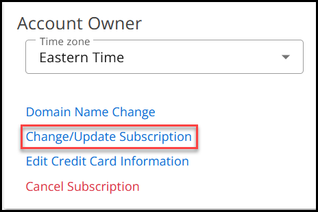 Account Owner setting > Change/Update Subscription